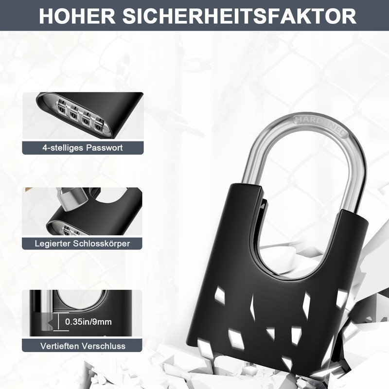 ZHEGE Combination Lock, 4-Digit Resettable Combination Padlock, Weatherproof Theft Proof