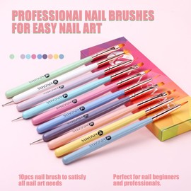 KINGMAS KINGMAS Nail Art Brushes, 10Pcs Nail Gel Polish Painting Brush Drawing Pen, Nail Liner Brush and Nail Dotting Pen Nail Dust Cleaning Brush