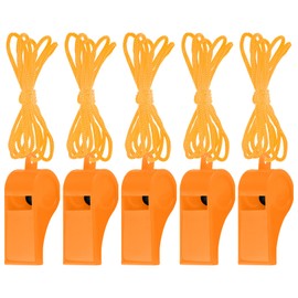 5 Pcs Loud Plastic Emergency Whistle with Lanyard for Outdoor Activities, Coach Trainning Whistles Party Whistles for School Sports and Kids Parties Gift Boxes Fillers (Orange)