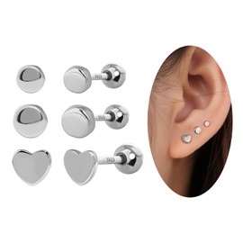 Ball Screw Back Earrings 925 Sterling Silver Studs Safety Ball Back Sleep-On Stud Earrings for Men Women Unisex Hypoallergenic (07_Silver(Set of 3))