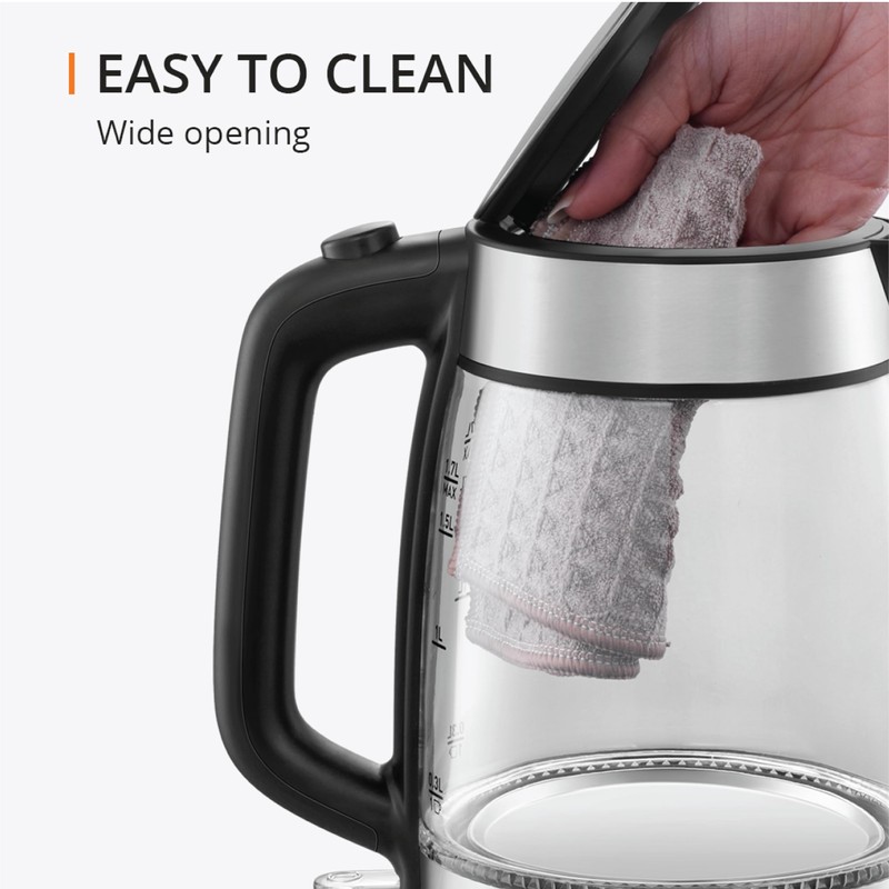 KRUPS 1.7L Glass Electric Kettle: Fast-Boiling 1500W with LED Indicator,