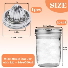 Bigwinyep Mason Jar Juicer Lid, 304 Stainless Steel Manual Juicer Squeezer with 86mm Wide Mouth Mason Jar for Canning Travel Portable