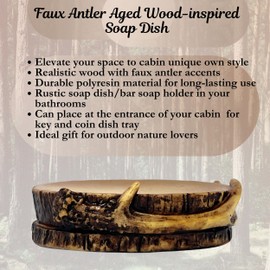BestgiftEver Rustic Bar Soap Holder for Shower - Faux Wood and Antler-Inspired Soap Dish for Bathroom - Unique Soap Dish for Lodge and Cabin Bathroom Sink - Ideal Gift for Outdoor Nature Lovers