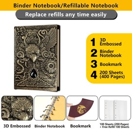 DDFE DND Campaign Journal/Notebook,Unique 400 Page Refillable Book with 3D Embossed Leather Cover-Ideal for Dungeons & Dragons Accessories D&D Gifts for DM's & Players Men & Women