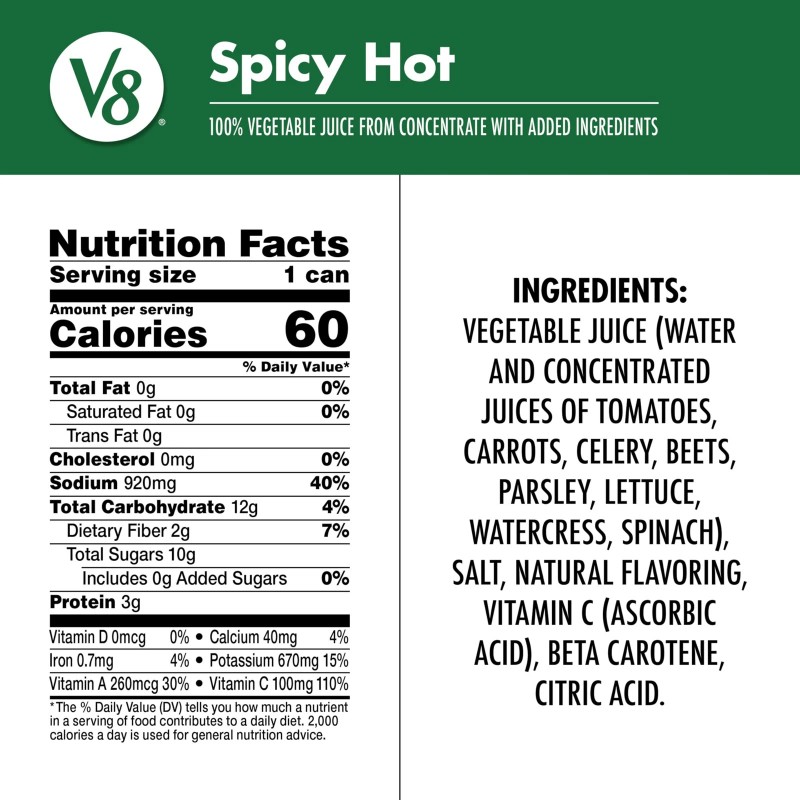 V8 Spicy Hot 100% Vegetable Juice, 11.5 Fl Oz Can