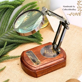 Antique Brass Victorian Magnifying Glass Desktop Decorative Reading Movable Magnifier on Wooden Base Engraving Gilbert London 1812" Vintage Tabletop Accessory Home & Table Decor
