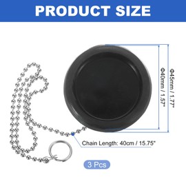uxcell 3Pcs 1.57" Bathtub Drain Stopper, Universal Rubber Sink Cover Plug with 15" Chain, Drain Cover Strainer Blocker for Home Bathroom Tub and Kitchen Sink, Black