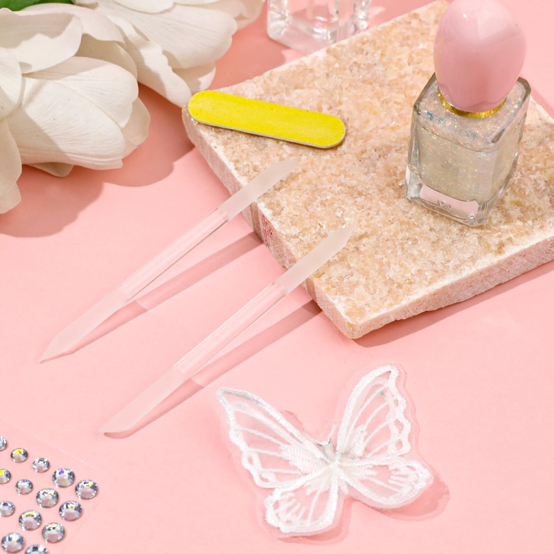 Pack of 2 Glass Nail File Round Double-Sided Cuticle Pusher