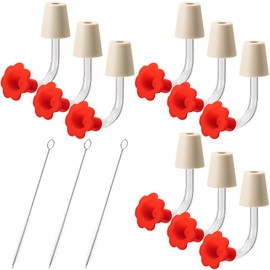 DECOHS 9 Pcs Hummingbird Feeder Tubes with Red Floral Tip, Bird Hummingbird Feeder Replacement Parts with 3 Brush, Outside Flower Bird Water Feeder Tubes Stoppers for Making Your Own Bird Feeders