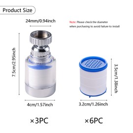 Pack of 3 Water Filter Tap 360° Rotatable, Transparent, with 6 Pieces PP Cotton Filter Element Tap Filter for Home, Kitchen, Bathroom, Sink