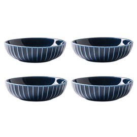 Sizikato 4pcs Retro Striped Embossed Ceramic Soy Sauce Dipping Bowls Side Dishes for Snack Sushi Fruit Appetizer Dessert. 4 Inches