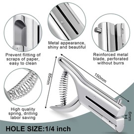 Candeon Single Hole Punch for Paper, 3 mm Hole Punch, Single Hole Punch, Round Hole Paper Hole Punch, 20 Sheets Capacity, Metal Single Hole Punch, Paper Punch, Hand Hole Punch for Test Badges, Paper