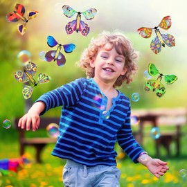 KEWUZY Flying Butterflies Magical, 10 Pieces Flying Butterfly Toy, 10 Styles Colour with Elastic Band, Children's Toy Butterfly Card for Wedding, Valentine's Day, Christmas Decoration