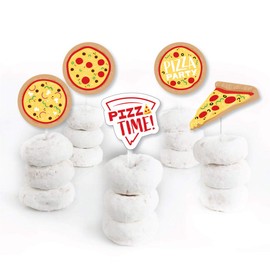 Big Dot of Happiness Pizza Party Time - Dessert Cupcake Toppers - Baby Shower or Birthday Party Clear Treat Picks - Set of 24