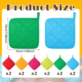 Bokon 12 Pcs Pot Holders for Kitchen, Multicolor Potholders Sets, Heat Resistant Cotton Hot Pad Oven Mitts Trivet with Hanging Loops for Baking Cooking