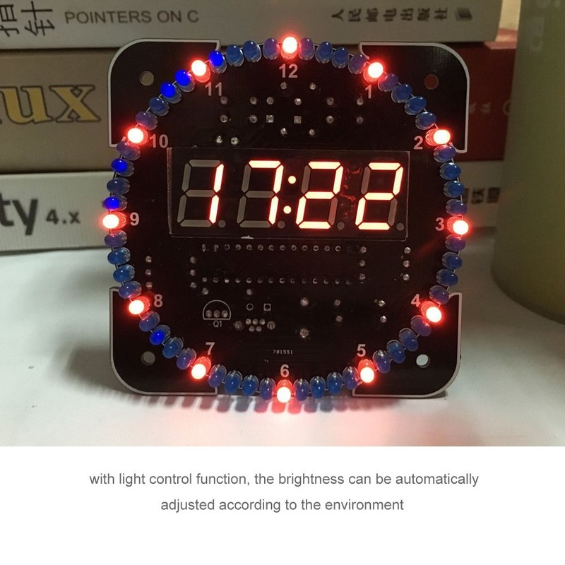 ASHATA DIY Multi-Function Digital LED Clock Kit, Light Control Clock