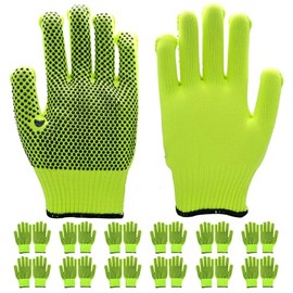 12 pares de guantes de trabajo de algodón de alta visibilidad con puntos antideslizantes para hombres y mujeres, guantes de agarre de punto de algodón