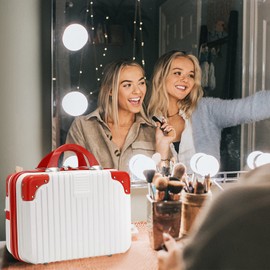 Balakaka Cosmetic Case, Waterproof Make-Up Bag, Lightweight Hand Luggage, Beauty Case with Handle and Zip, Women's Wear-Resistant Hard Shell Toiletry Bag for Travel, Trips, Red-and-white