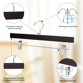 Quality Hangers Wooden Pants Hangers - 100-Pack Swivel Hook Cloth Hanger Set - Lotus Wood Skirt, Pant, Shorts and Slack Hangers with Adjustable Clip – Clothing Hanger Set (Mahogany, 100)