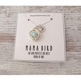 Mother's Necklace, One Child, Bird's Nest, Jewelry, Silver Bird Nest, Wire Wrapped, Robin Egg Necklace, Mama Bird