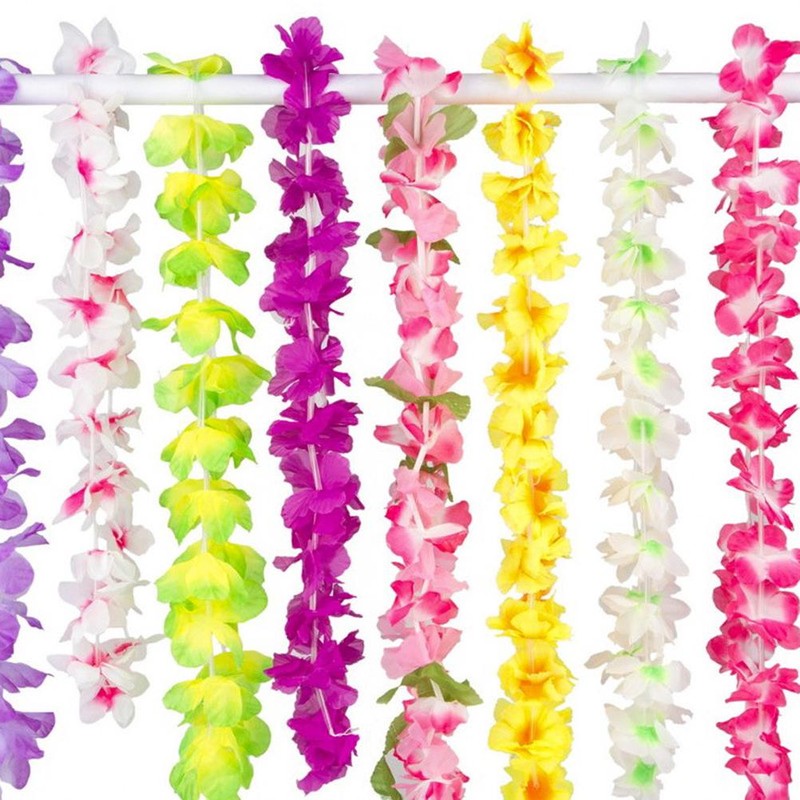 36Pcs Hawaiian Wreath Necklace Colorful Tropical Wreaths Hawaii Flowers Wreaths