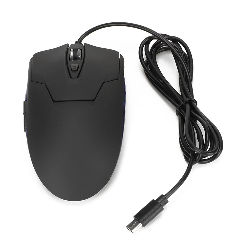 Wired Mouse Blue Backlit Type C Ergonomic Multimedia Keys Adjustable