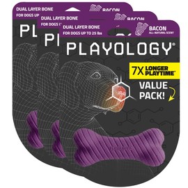 Playology Dual Layer Bone | Engaging All Natural Bacon Scented Dog Toys, Value 3-Pack | Purple Bone for Small Dogs up to 25lbs | Interactive & Durable for Tough Chewers