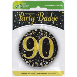 OakTree 3" Badge 90th Birthday Sparkling Fizz Black Gold Holographic