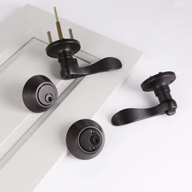 Probrico Wave Style Keyed Entry Door Handle Lever with Double Cylinder Deadbolt Combo Lock Set in Oil Rubbed Bronze Finish