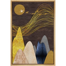 SIGNFORD Framed Canvas Print Wall Art Geese Fly Above Granite Mountains Nature Wilderness Digital Art Modern Art Glam Scenic Multicolor for Living Room, Bedroom, Office - 16"x24" Natural