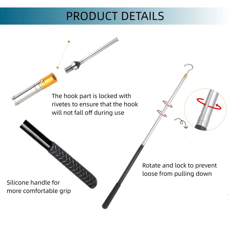 Attic Pull Down Hook, 60 Inch Telescopic Rod with Multi-Section