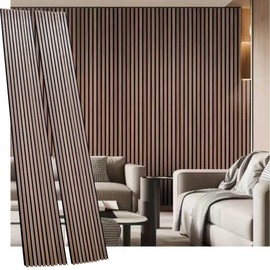 Acoustic 3D Panels for Interior Wall and Ceiling Decor, 16" X 110", 2 Pieces Soundproof Wood Accent Slat Fluted Noise Absorbing Panels Decorative for Bathroom, Bedroom, Genuine Walnut Wood Veneer