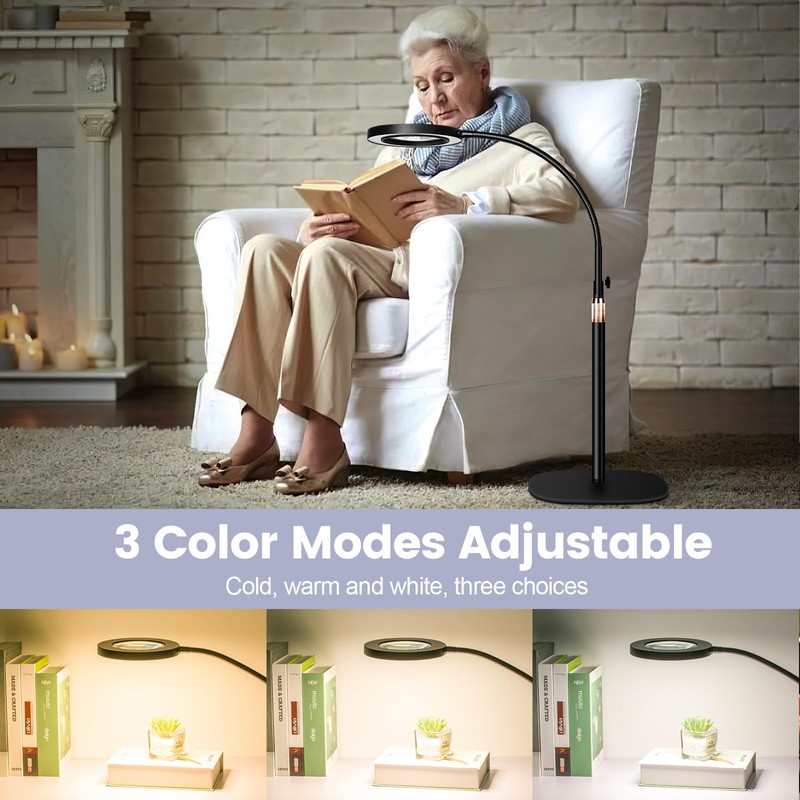 30X 12X Magnifying Glass with Light and Stand, 3-Color Stepless