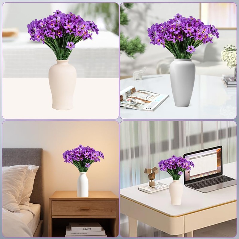 6 Bundles Artificial Violet Flowers, Faux Silk Outdoor Flowers, Purple