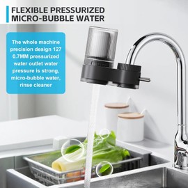 Faucet Water Filter for Sink, Rapid Flow - 400 Gallons Faucet Mount Water Filtration System for Tap Water, NSF Certified Reduces Chlorine,Natural 7 Layer Composite Cartridge Water Filter Tap