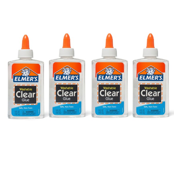 Elmer's Liquid School Glue, Clear, Washable, 5 Ounces, 4 Count - Great for Making Slime