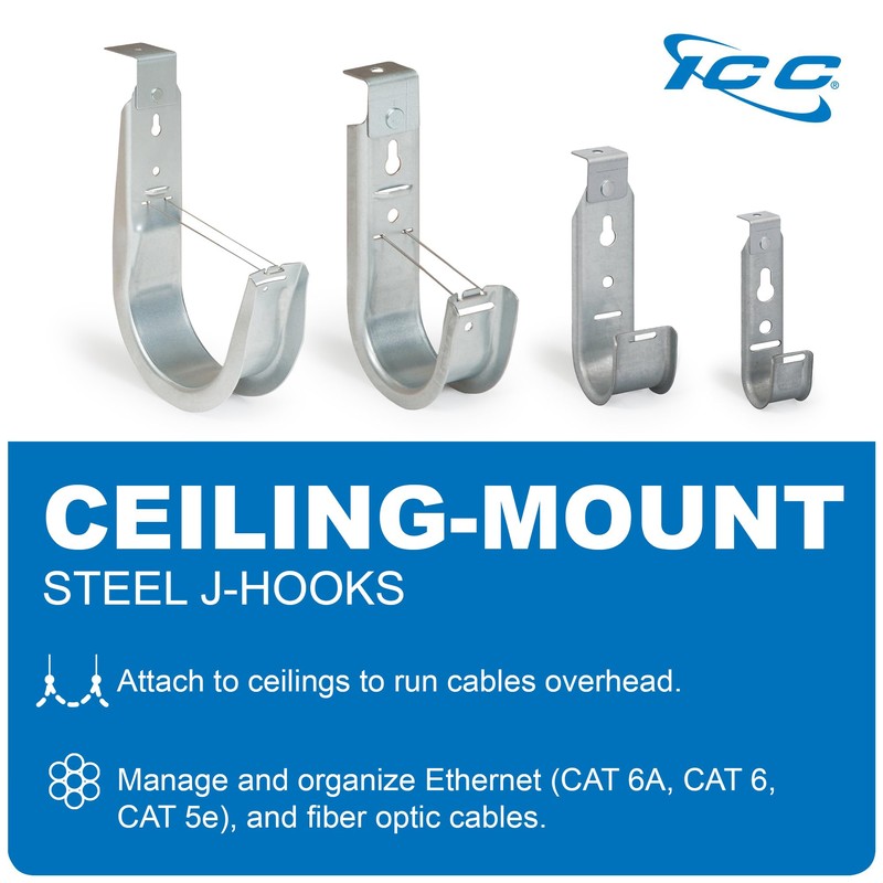 ICC Ceiling Mount J Hook 4” with Retainer Clip -