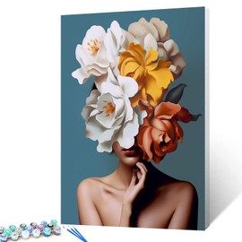 DIY Pretty Flower Girl Paint by Numbers Colorful Canvas Oil Painting Kit for Adults Students Beginner Drawing Paintwork Acrylic Pigment for Home Living Room Decor Painting16x20inch Frameless