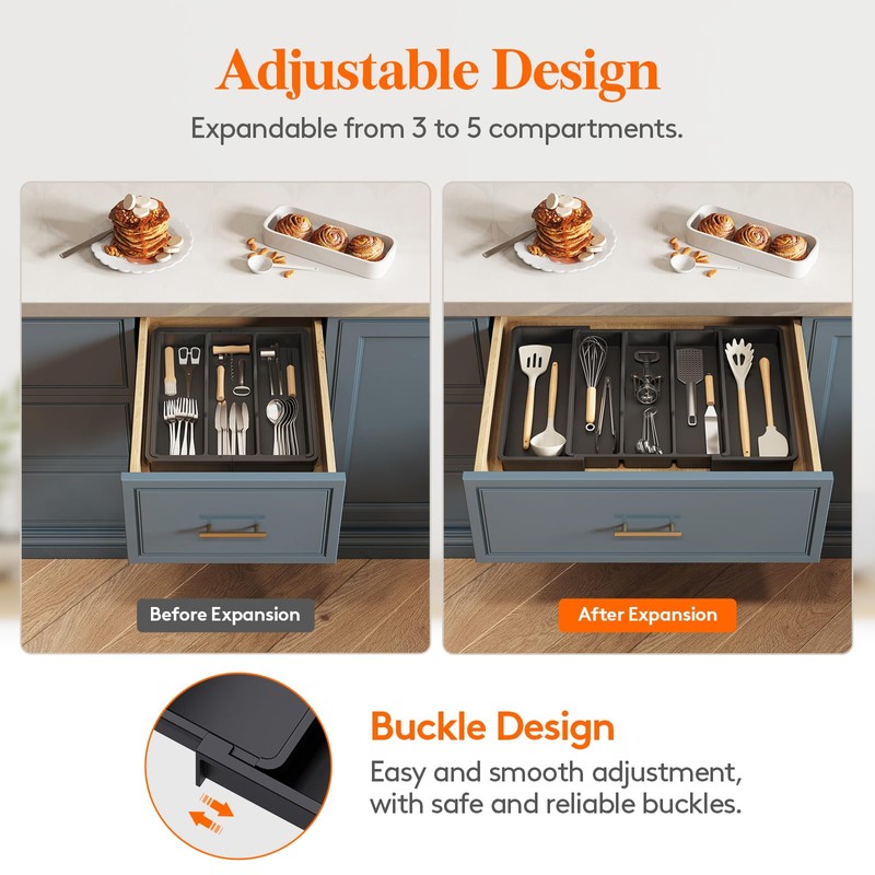 Lifewit Utensil Organizer for Kitchen Drawers, Expandable Cooking Utensil Tray,