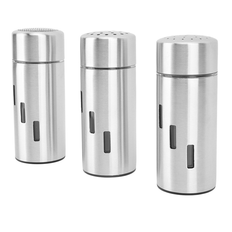 3Pcs Salt and Pepper Shakers Set Stainless Steel 3 Sizes