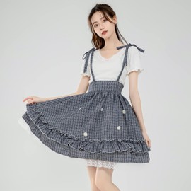 Teen Girls' Plaid Skirt, Cute Floral Summer Elastic Waist Casual A-Line Swing Skirts (Black)