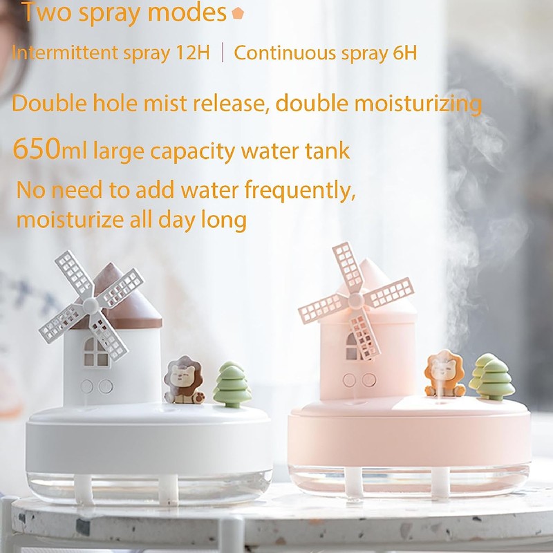 Windmill Music Box Humidifier Creative Bedroom Office Wireless Portable Rotating