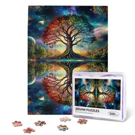 Tree of Life Puzzle 500 Piece,Colorful Tree of Life Puzzle,Colorful Starry Night Tree Jigsaw Puzzle，Beautiful Galaxy Nature Landscape Jigsaw Puzzles，for Adults Toys Gift Family Decoration