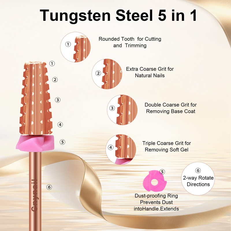 5 in 1 Nail Drill Bit, Tungsten Carbide Multi-Function Bit