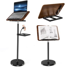 2 in 1 Book Stand with Removable Tray and Phone Holder,Music Stand for Music Sheet,Tablet,Laptop,Cookbooks,Used for Floor and Desktop for Reading,Height Adjustable 23.5-52" Black