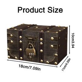 Golgner Vintage Wooden Treasure Chest, Wooden Storage Treasure Chest, Wooden Chest with Combination Lock, Wooden Treasure Chest with Lid, for Storage and Decorating, Grey (18 x 11 x 10 cm)