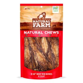 Natural Farm Rib Bones for Dogs (9-10 Inch, 8 Pack) - Beef Ribs, Farm-Raised Cattle - Slow-Roasted Flavor Treats, Promotes Dental Health, Great for Medium and Large Dogs