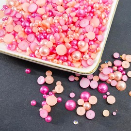 100g Mix Pearls and Rhinestones, BetterJonny 3-10mm Flatback Pearls and Rhinestones Champagne Pink Half Pearls for Craft Mixed Sizes Flat Back Rhinestones for DIY Crafts Decoration and Jewelry Making