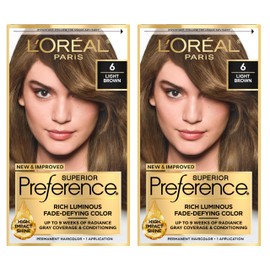 L'Oreal Paris Superior Preference Luminous Fade-Defying Permanent Hair Color, Hair Dye For Up to 9 Weeks of Radiance, Light Brown 6, 1 Hair Dye Kit (Pack of 2)