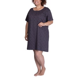 maluuna Ladies Plus Size Polka Dot Nightdress 100% Cotton, charcoal